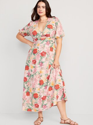 Matching Fit & Flare Floral Linen-Blend Twist-Front Maxi Dress for Women | Old Navy (US)