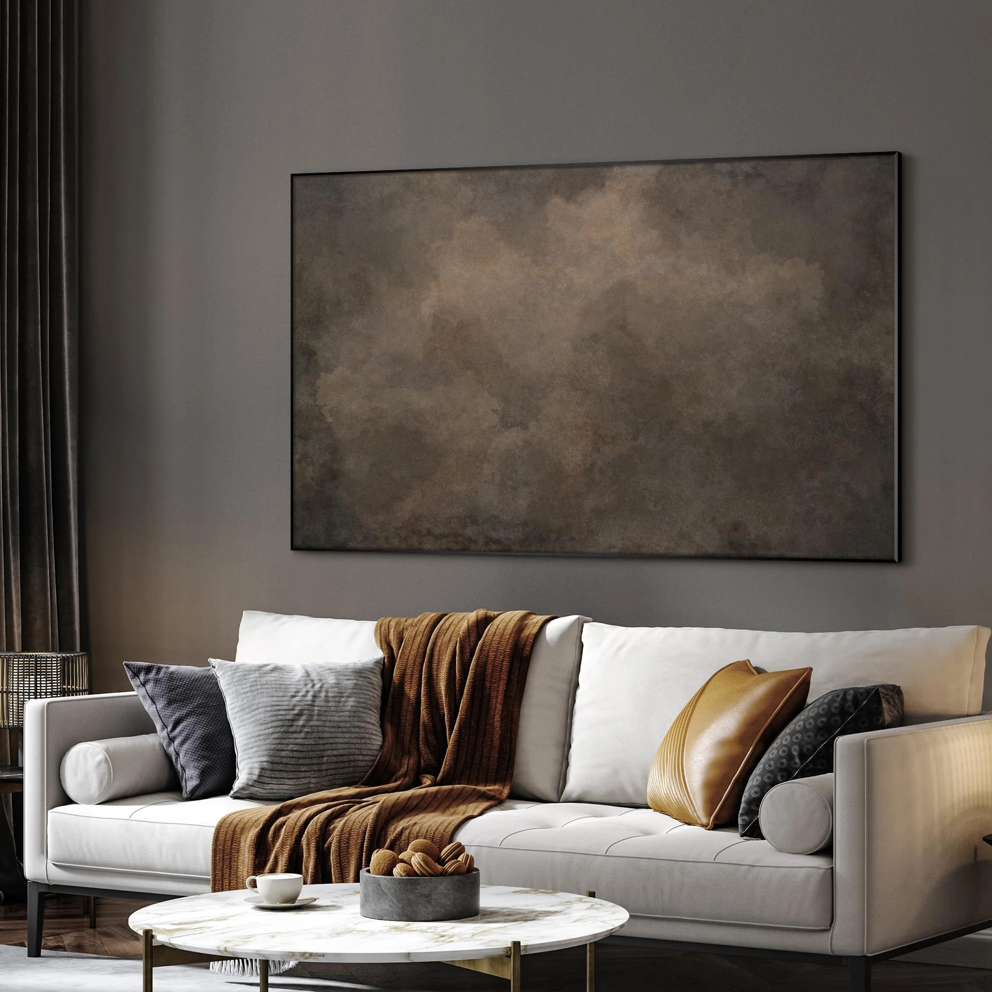 Extra Large Framed Wall Art Neutral Cloudy Abstract Illustration, Soft Atmospheric Design for Hom... | Wayfair North America