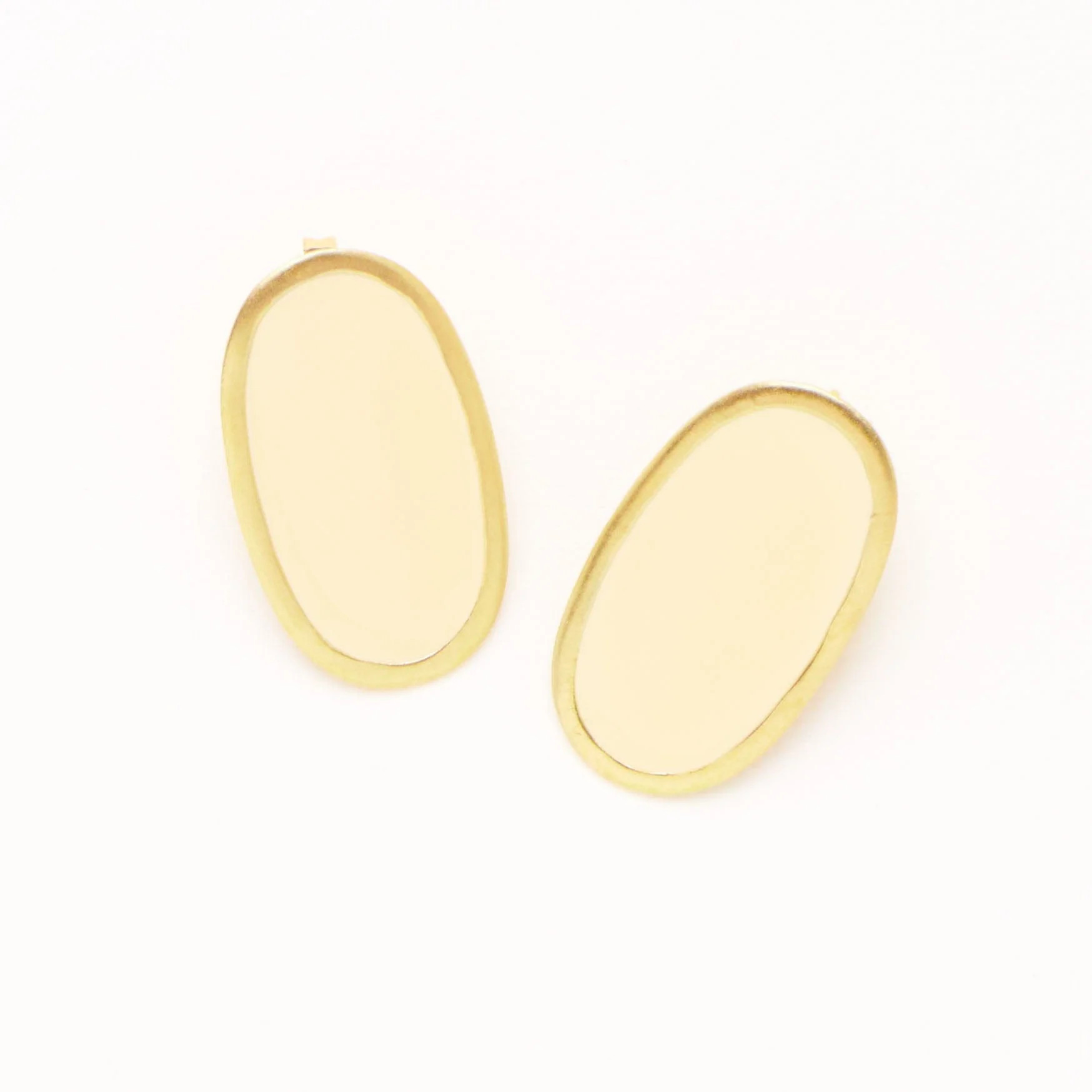 Alexis Oval Enamel Post Earrings Ivory Framed In Brass | INK+ALLOY