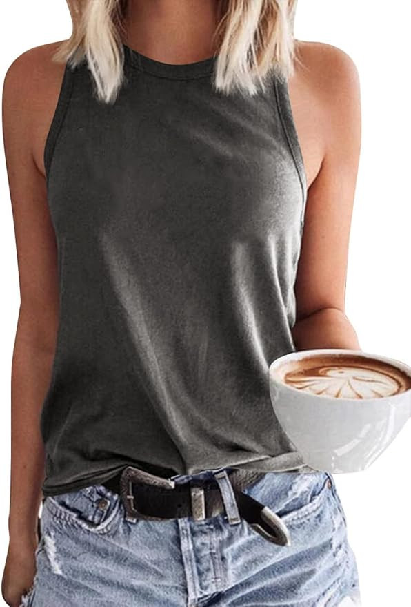 Langwyqu Womens' Crewneck Sleeveless Summer Casual Loose Fit Basic Shirts | Amazon (US)