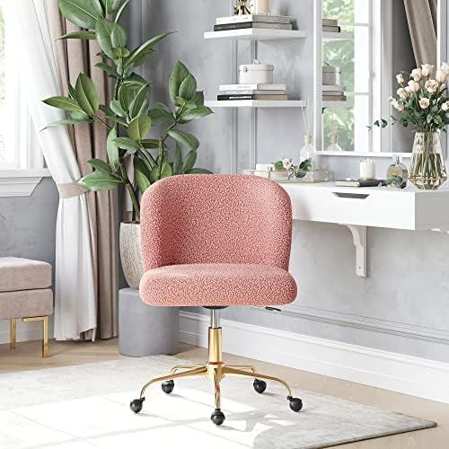 BELLEZE Modern Upholstered Boucle Desk Chair with Swivel Wheels and Adjustable Height, Decorative... | Amazon (US)