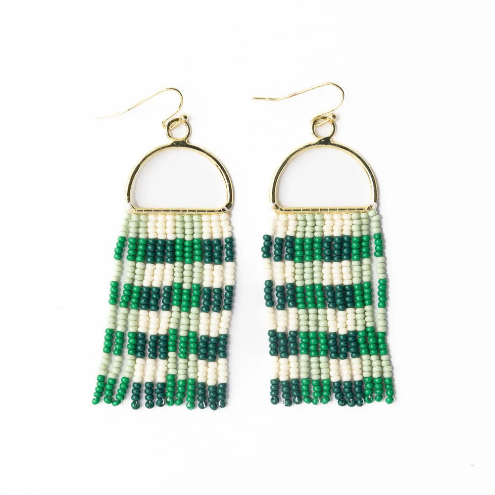 Allison Gingham Beaded Fringe Earrings Green | INK+ALLOY