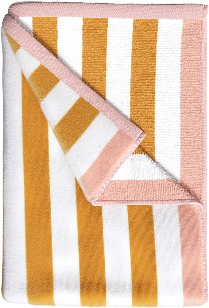 Great Bay Home 100% Cotton Velour Beach Towels - Oversized (35" x 70") Stripe Border Pool Towel -... | Amazon (US)
