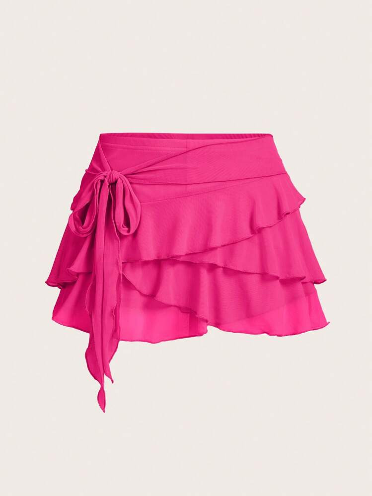 SHEIN ICON Women's Multi-Layer Ruffle Trim Low Rise Y2K Mini Black Skirt | SHEIN