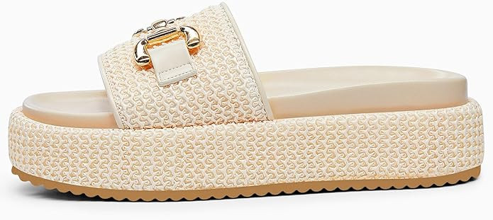 Coutgo Womens Platform Sandals Raffia Espadrilles Metal Chain Slip on Open Toe Cute Beach Slide S... | Amazon (US)