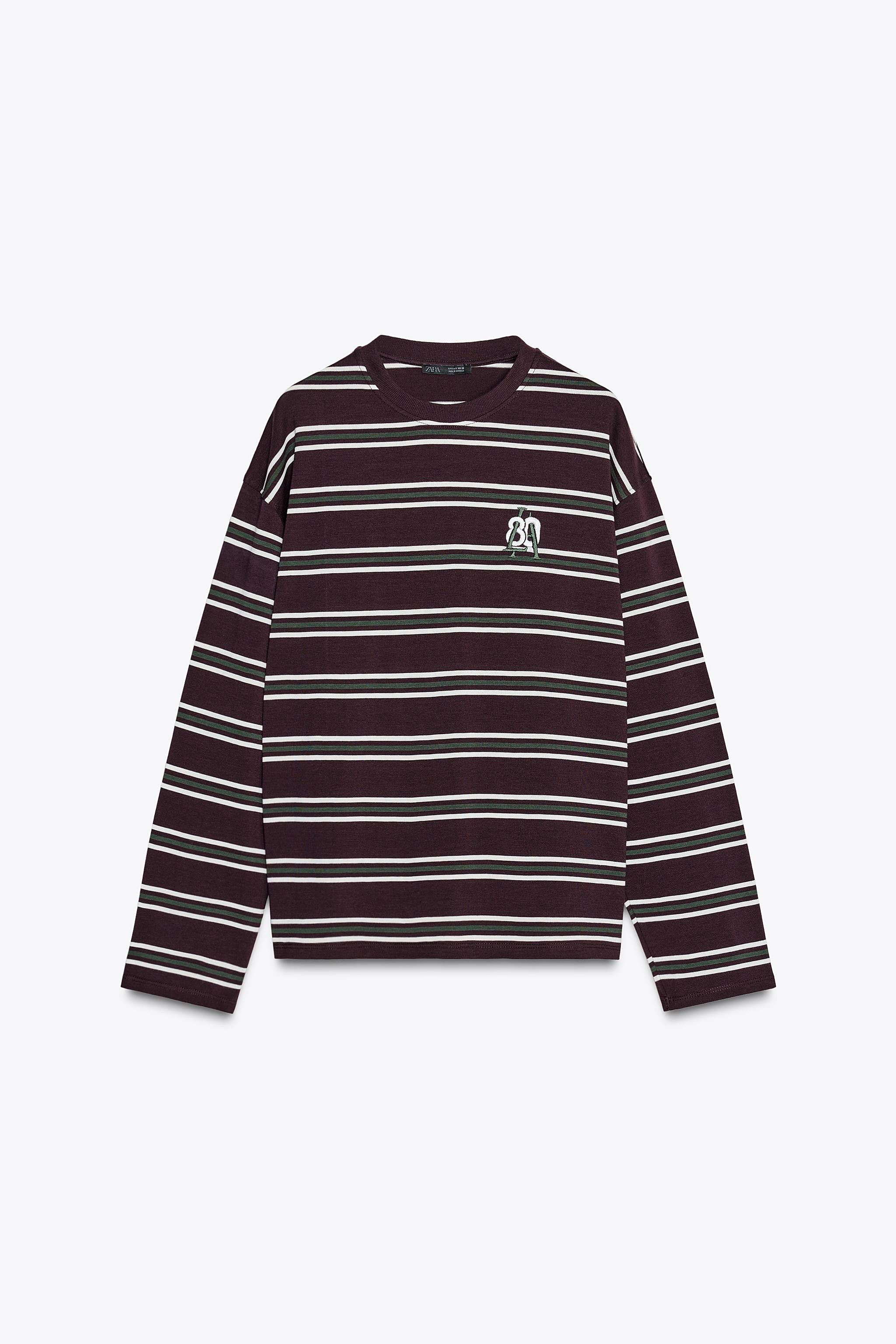 STRIPED EMBROIDERED T-SHIRT | Zara US