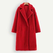 Pocket Front Solid Teddy Coat | SHEIN