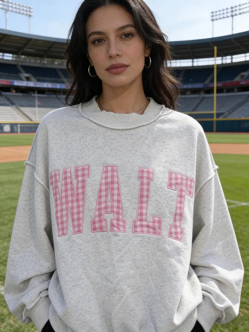 OVERSIZE Embroidered Gingham Appliqué Game Day Collar Mockneck | Custom College Team Mascot Swea... | Etsy (US)