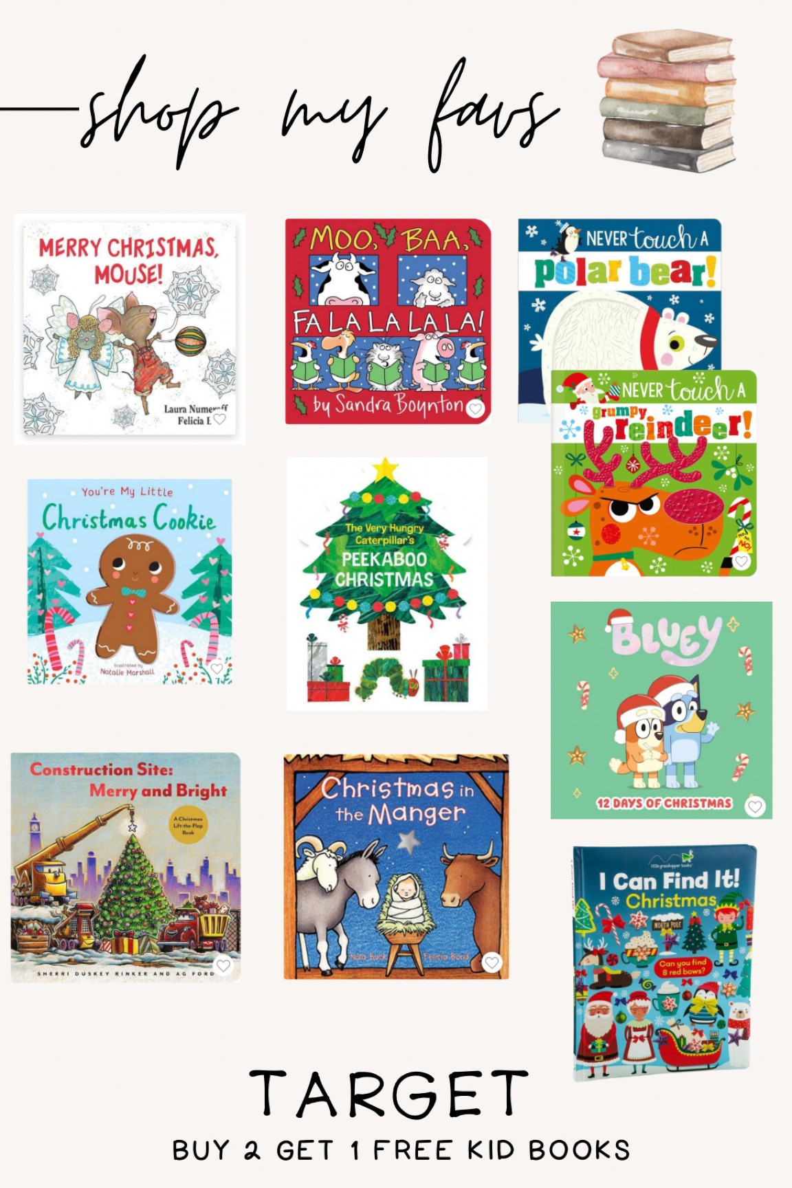 Buy 2 get 1 free on kid books at Target!! Perfect time to grab some gifts or Christmas themed stories to read this month! 

books | Christmas | Christmas books | gifts | kid gifts | baby | first Christmas | target finds 

#LTKSeasonal #LTKkids #LTKHoliday