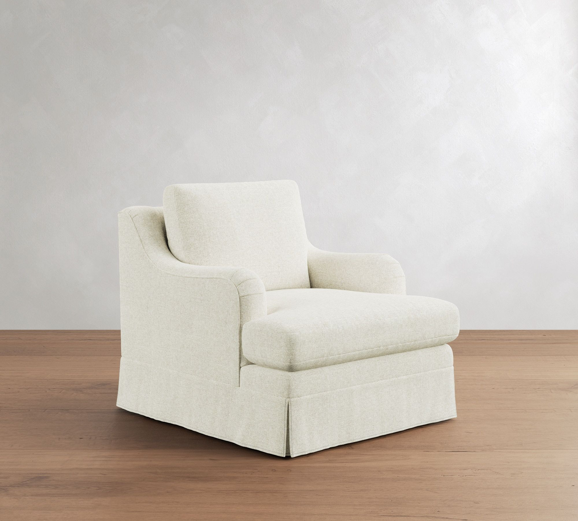 Thornton Upholstered Armchair, Down Blend Wrapped Cushions, Performance Heathered Basketweave Alabaster White | Pottery Barn (US)