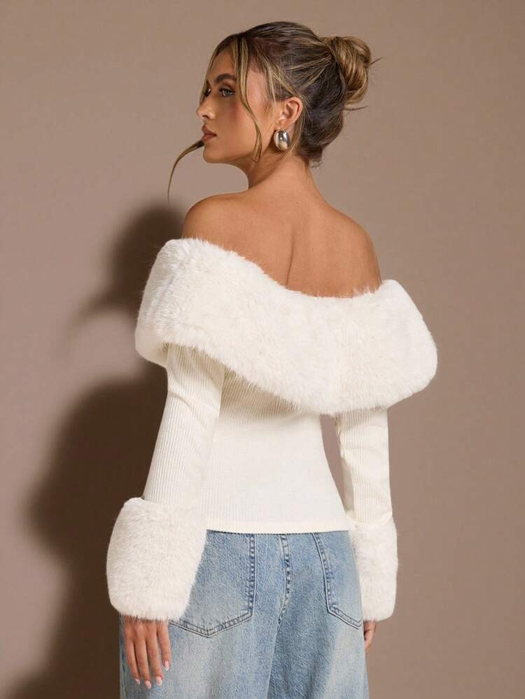 Faux fur top shoulder | SHEIN