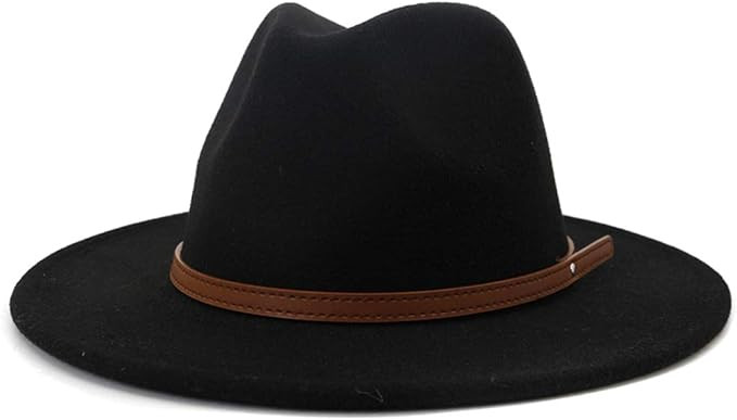 Lisianthus Womens Wide Brim Fedora Hat Felt Jazz Cap Panama Cowboy Hat with Belt Buckle Décor | Amazon (US)