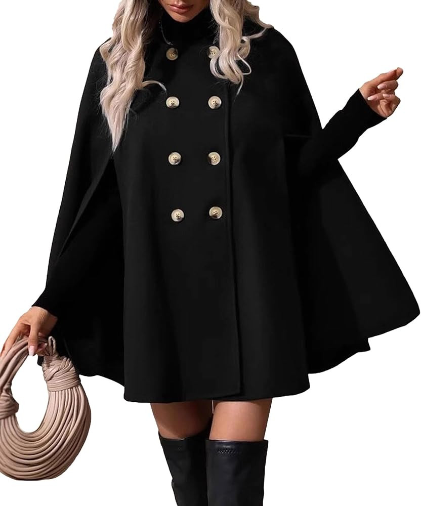 SOMTHRON Women's Winter Cape Coat Double Breast Slit Sleeve Notched Lapel Flowy Vintage Wool Blen... | Amazon (US)