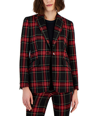 Women's Plaid One-Button Jacket | Macys (US)