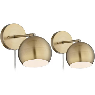 360 Lighting Wall Lights LED Plug In Set of 2 Brass Sphere Shade Pin Up for Bedroom Living Room R... | Target