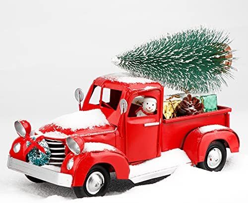 AerWo Christmas Red Truck Decor, 8.3'' Vintage Red Metal Truck with 5pcs Mini Christmas Ornaments... | Amazon (US)