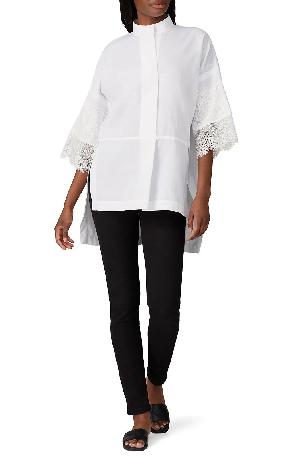 Victor Alfaro Collective Lace Sleeve Button Down Shirt | Rent The Runway