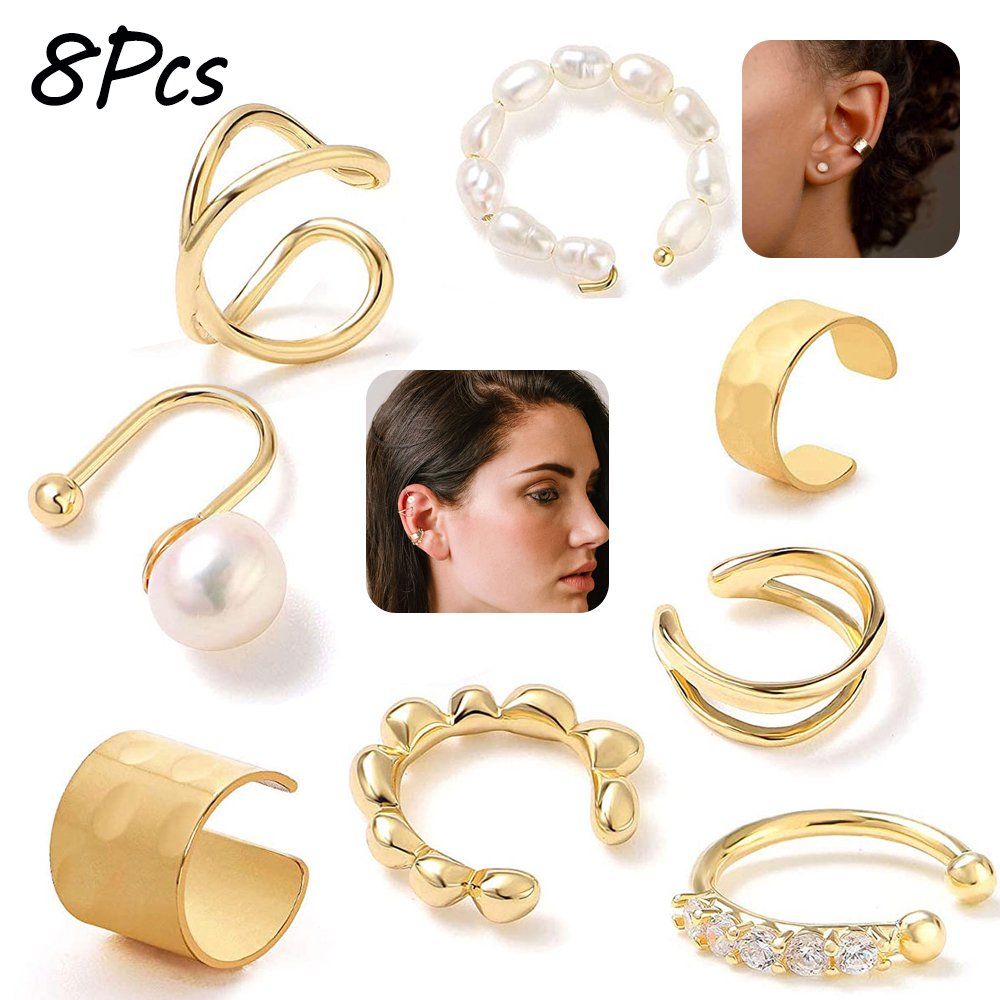 LNKOO 8 Pcs Sparkling Ear Cuff pack Gold Dainty Helix Earrings Huggie Stud Cuff Earrings for wome... | Walmart (US)