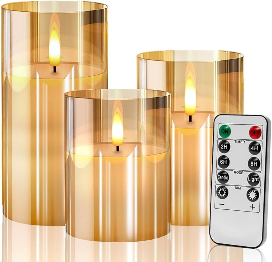 Gold Glass Flameless Candles Flickering with Remote, Timer, Battery Operated Moving Wick Realisti... | Amazon (US)