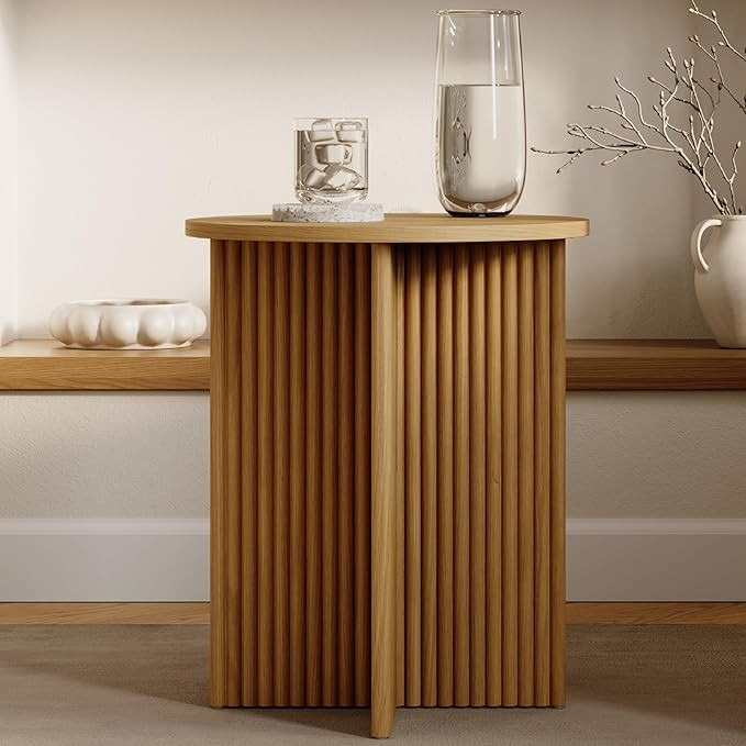 Round Fluted Accent Table - Pedestal Drink Table - Modern Home, Bedroom, and Living Room Furnitur... | Amazon (US)