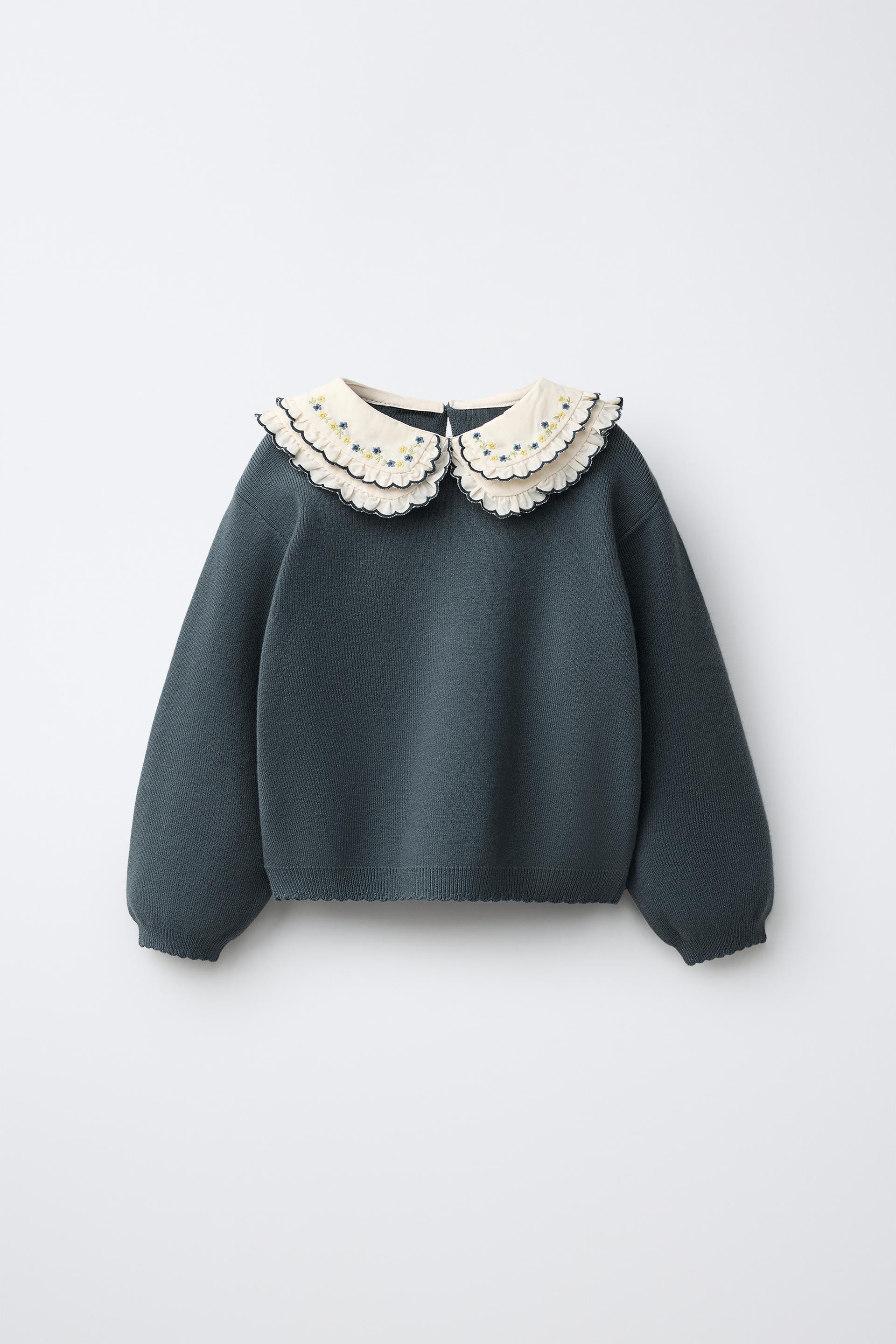 Zara - Embroidered Double Peter Pan Collar Jumper - Brown - 2 Years (36,2 Inches) - Kids | Zara US