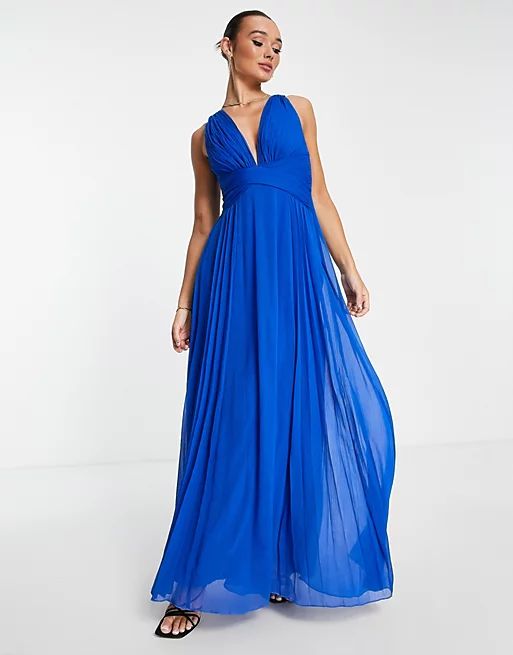 ASOS DESIGN ruched bodice drape maxi dress with wrap waist in blue | ASOS | ASOS (Global)