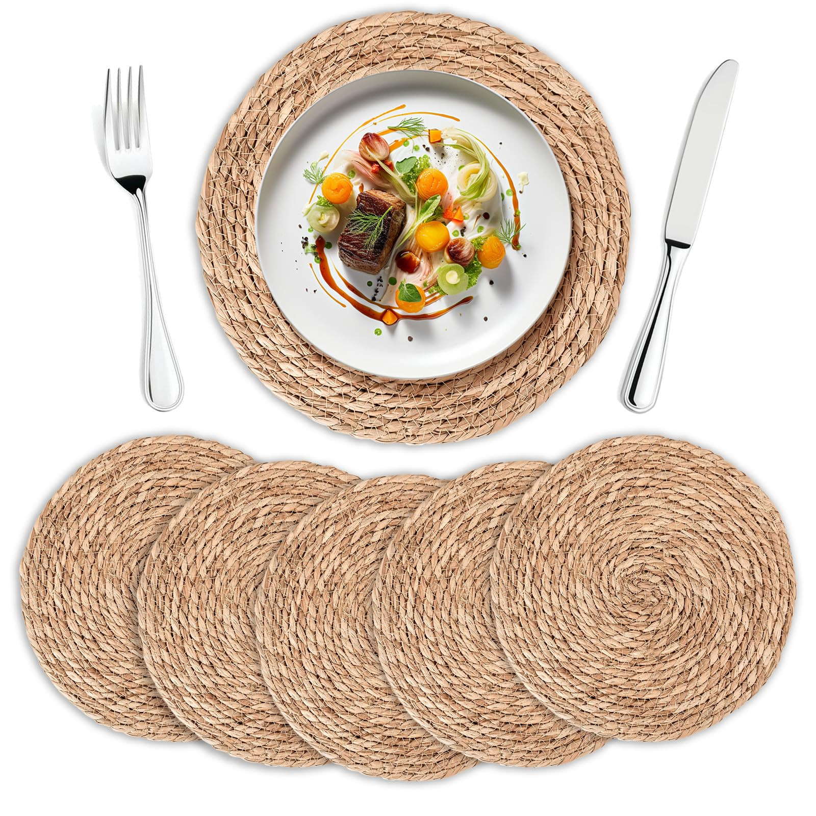 Round Woven Placemats Set of 6 | Handmade Natural Wicker Placemats for Holiday Wedding Home - Sli... | Amazon (US)