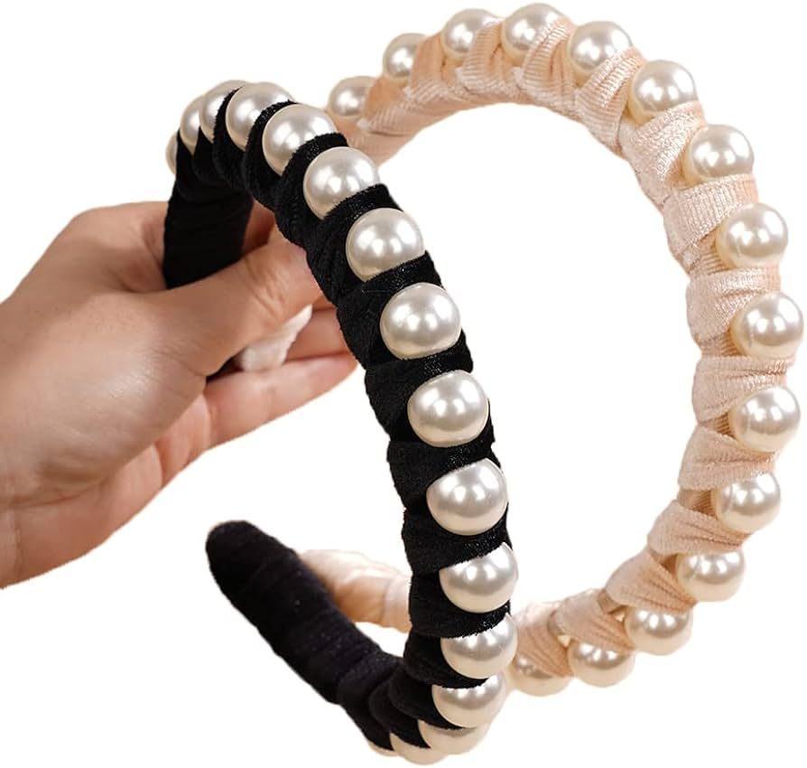 Pearl Headbands Velvet Hair Hoop with Pearls Elegant Pearl Head Band No Slip Fashion Hair Accesso... | Amazon (US)