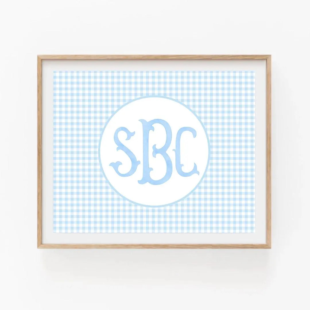Personalized Monogram Baby Boy Nursery Wall Art. Blue Gingham Boy Monogram, Baby Name Sign, Initi... | Etsy (US)