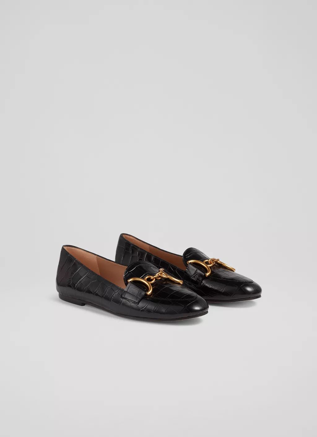 Daphne Black Croc-Effect Leather Loafers | L.K. Bennett (UK)