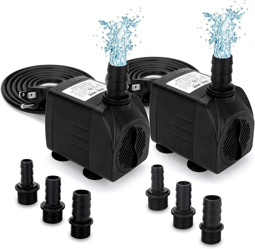 GROWNEER 2 Packs 550GPH Submersible Pump 30W Ultra Quiet Fountain Water Pump, 2000L/H, with 7.2ft... | Amazon (US)