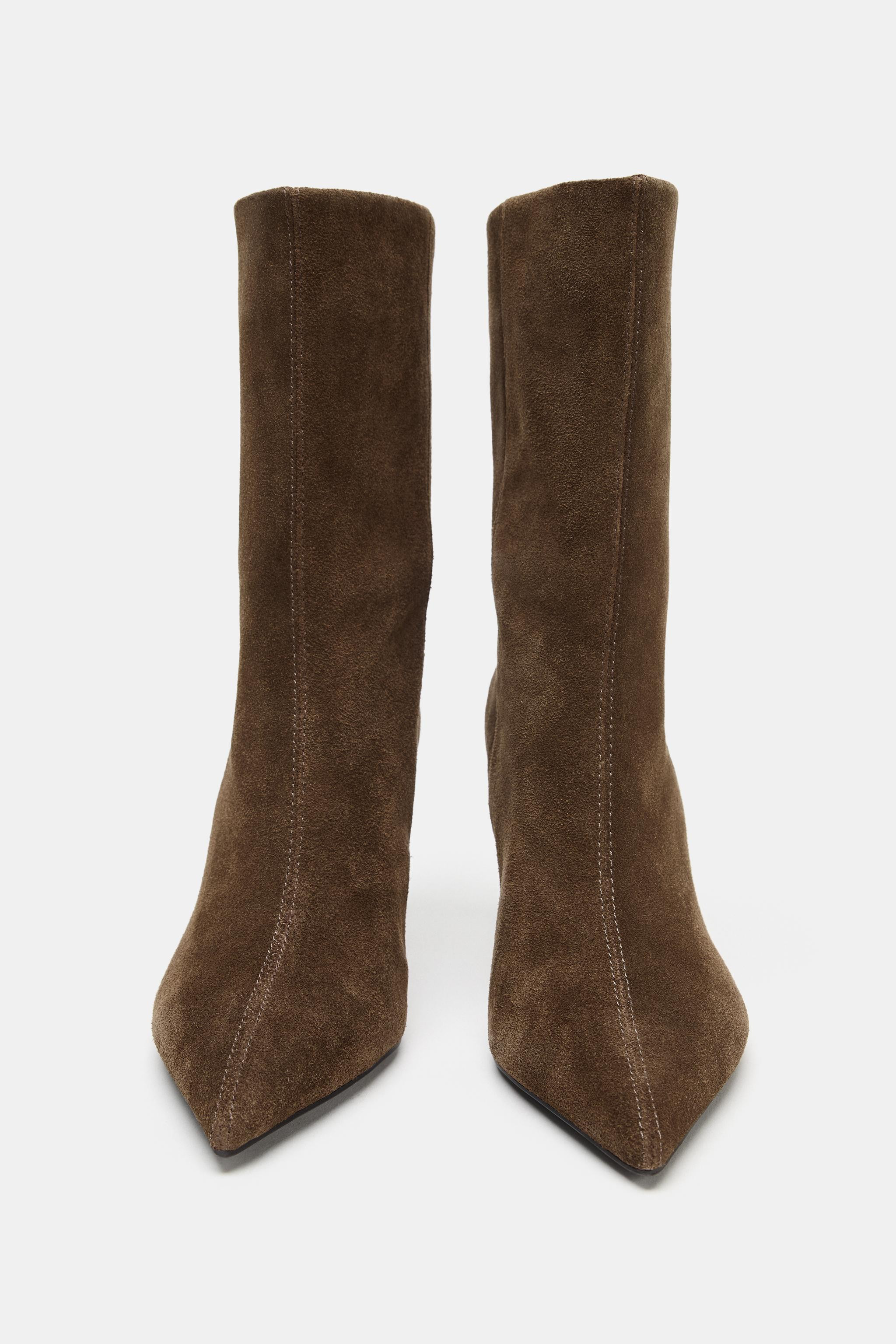 LEATHER HIGH-HEEL ANKLE BOOTS | Zara US