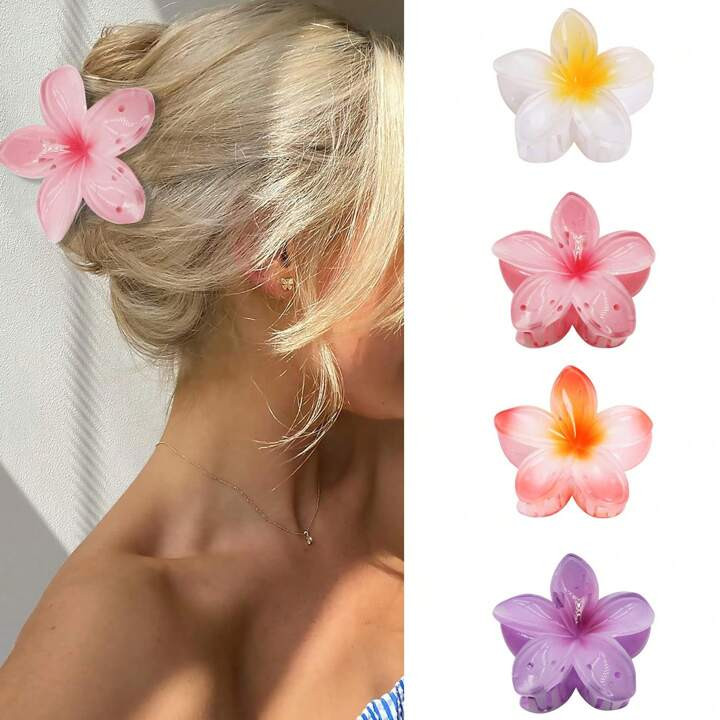 4pcs Flower Hair Claw Clips-4PCS For Thick Hair,Strong Hold Nonslip,Hawaiian,Cute Large Hair Clip... | SHEIN