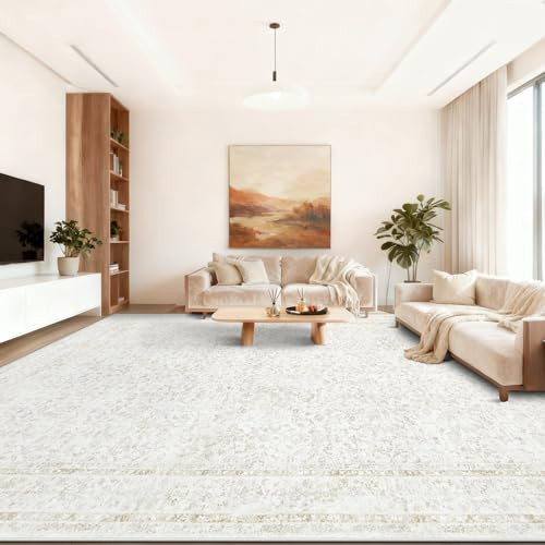 10x14 Area Rugs for Living Room: Washable Large Vintage Floral Rug Low Pile Non-Slip Boho Carpet for Bedroom Home Office Dining Room (FloralBeige, 10'x14') | Amazon (US)