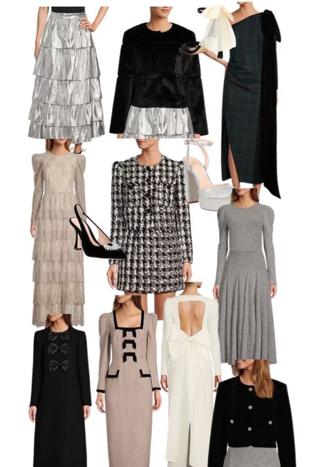 Born on Fifth x Dillard’s. Holiday attire. Sequined dresses. Faux fur coat. Black bow dress. Bridal dress. White bow dress. Matching tweed outfit - tweed jacket, tweed skirt. Metallic skirt. 
.
.
.. 

#LTKstyletip #LTKparties #LTKHoliday