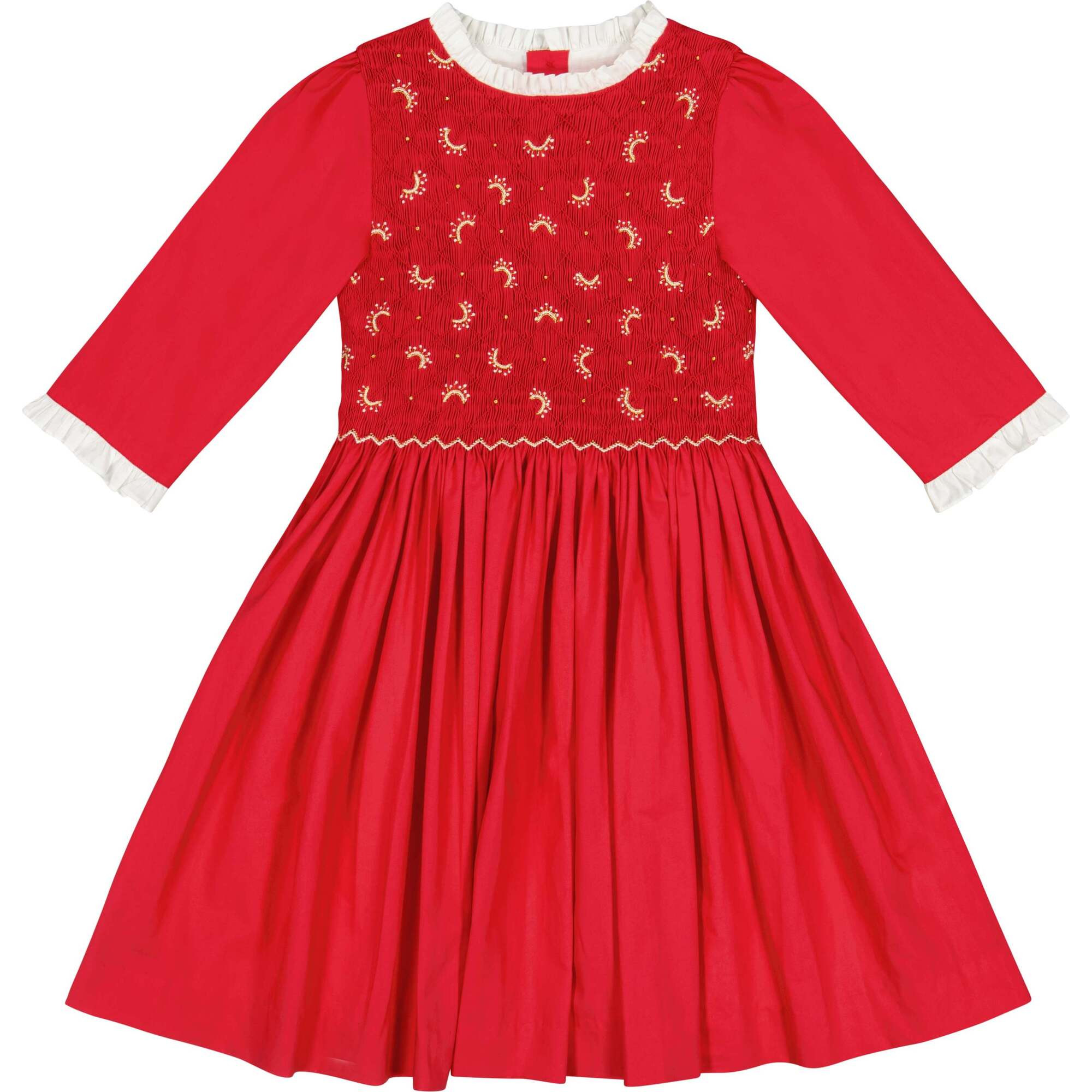 Luna Long Sleeve Smocked Dress, Red | Maisonette