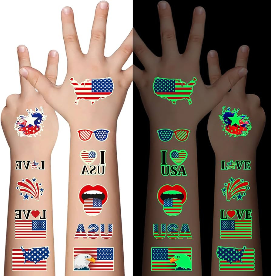80PCS Luminous 4th of July Temporary Tattoos, American Flag Red White and Blue Decor, Fourth of July, USA Party Favors, Memorial Day, Independence Day,Labor Day Decorations Glow Party Supplies | Amazon (US)