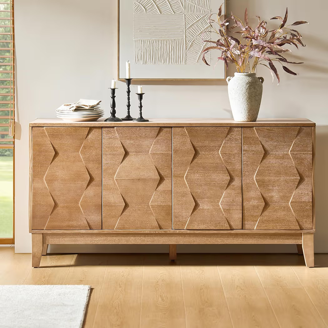 HULALA HOME Mid Century Sideboard Buffet Cabinet with Solid Wood Legs, 60" Kitchen Storage Cabine... | Amazon (US)