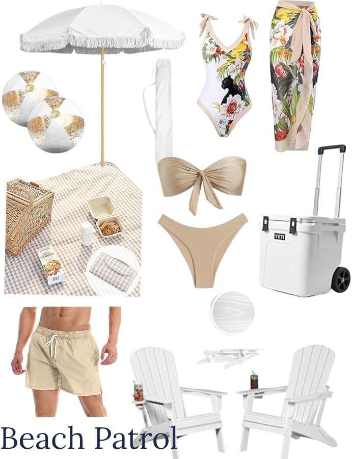 Beach day essentials for the perfect summer setup 🏖️☀️ Everything you need for a chic beach trip, pool day, lake weekend, or vacation—fringe beach umbrella, picnic blanket, woven basket, beach balls, floral swimsuit, sarong cover-up, neutral bikini, men’s swim trunks, white wheeled cooler, and classic outdoor chairs. Easy summer finds for beach picnics, family beach days, resort vacations, coastal style, and backyard pool lounging. Linking everything + similar finds on my LTK!
#LTKTravel #LTKSeasonal #LTKFinds #BeachDayEssentials #BeachOutfit #SummerOutfit #VacationStyle #BeachVacation #PoolDayEssentials #SummerFinds #BeachPicnic #ResortWear #SwimsuitStyle #SummerStyle #OutdoorLiving #CoastalStyle #BeachSetup #FamilyBeachDay #LakeDayEssentials 

 #LTKootd #LTKSeasonal #LTKSwim