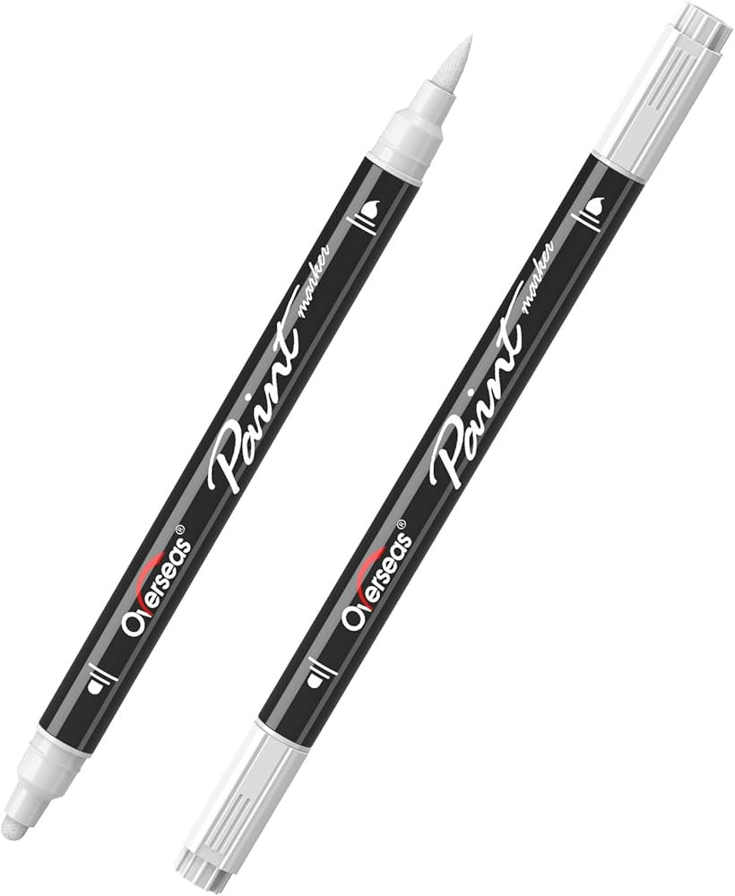 Overseas White Acrylic Paint Markers, 2 Pack Dual Tip Paint Pens Acrylic Markers with Dot and Bru... | Amazon (US)