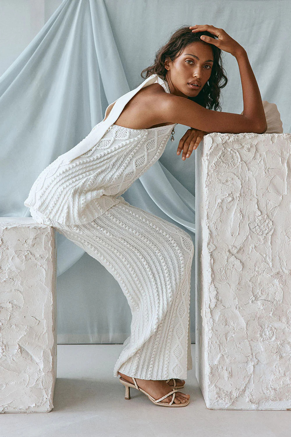 Cream Cable Knit High Waist Azari Pants | Sabo Skirt US