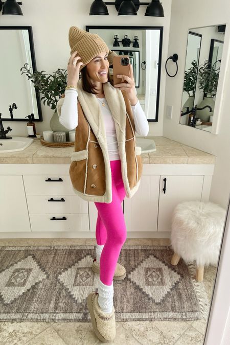 FASHION \ winter outfit on repeat! Leggings, ribbed tee (Amazon find), vest, scrunch socks and a beanie! Wearing a small in everything!

Mom fit 
Apres ski

#LTKSeasonal #LTKfindsunder50 #LTKstyletip