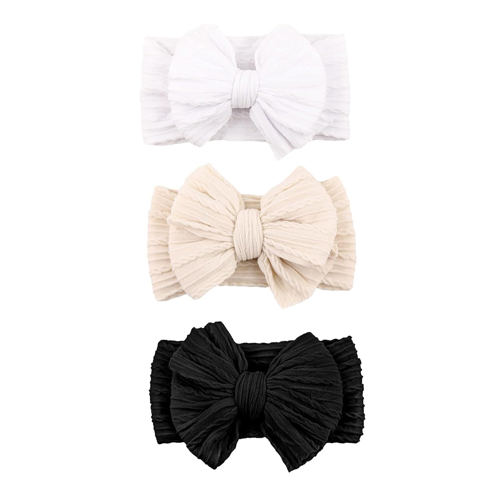 Baby Bows Headbands Nylon Hairbands Baby Girl Bows Hair Accessories for Infant Toddler Essentials(Black White Beige, mid) | Amazon (US)
