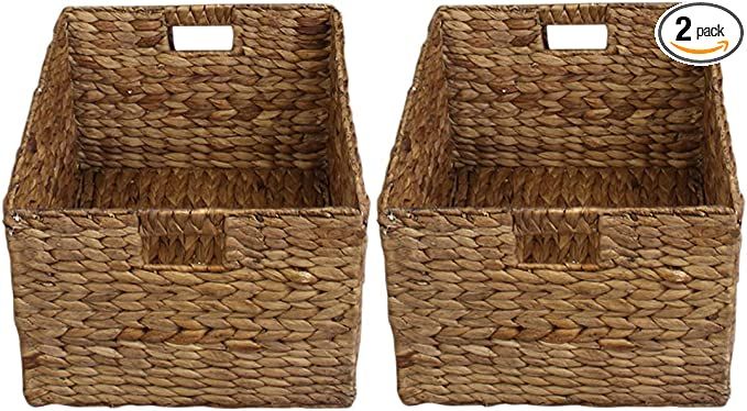 eHemco Rectangular Water Hyacinth Wicker Storage Baskets with Iron Wire Frame, Natural, Set of 2 | Amazon (US)