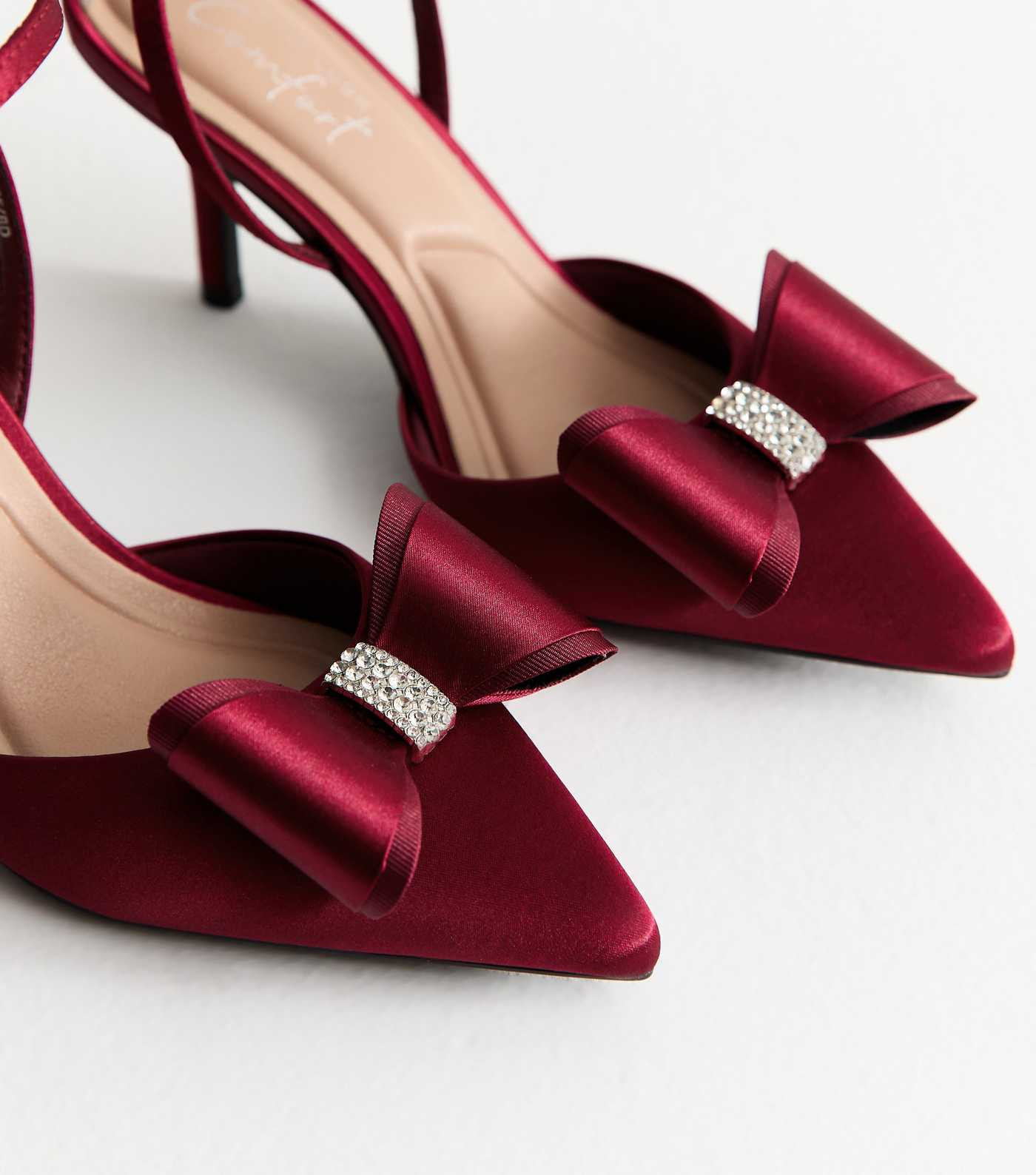 Light Burgundy Satin Bow Embellished Stiletto Heels | New Look | New Look (UK)