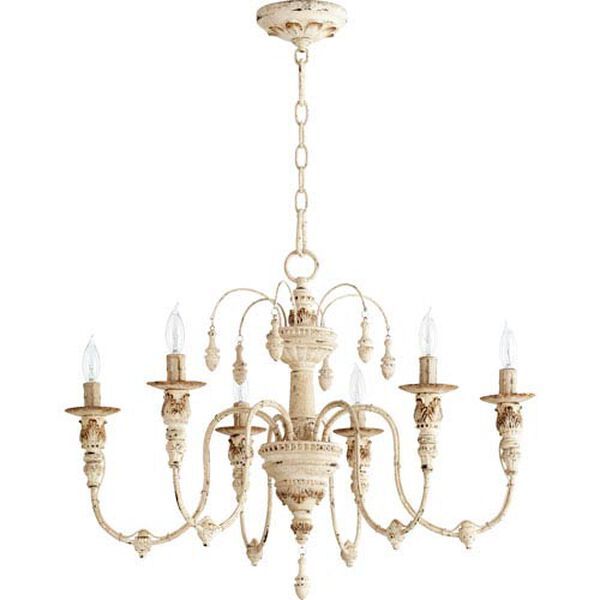 Bouverie French White 25-Inch Six-Light Chandelier | Bellacor