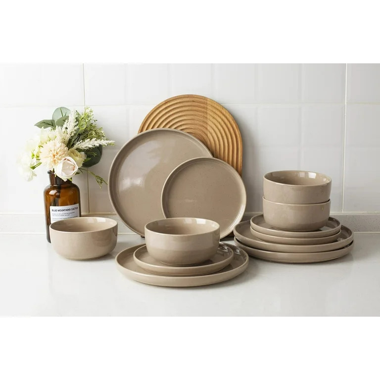 Famiware Plates and Bowls Set, 12 Pieces Dinnerware Sets, Dish Set for 4, Brown | Walmart (US)