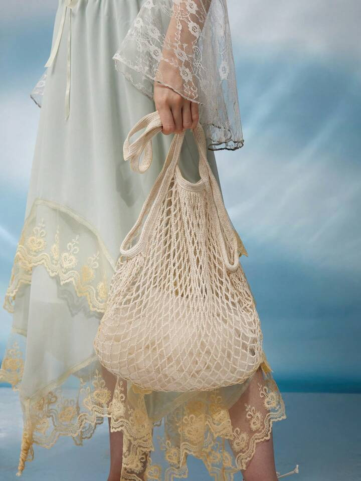 ROMWE Fairycore Mermaid Medium Tote Bag Hollow Out Design | SHEIN