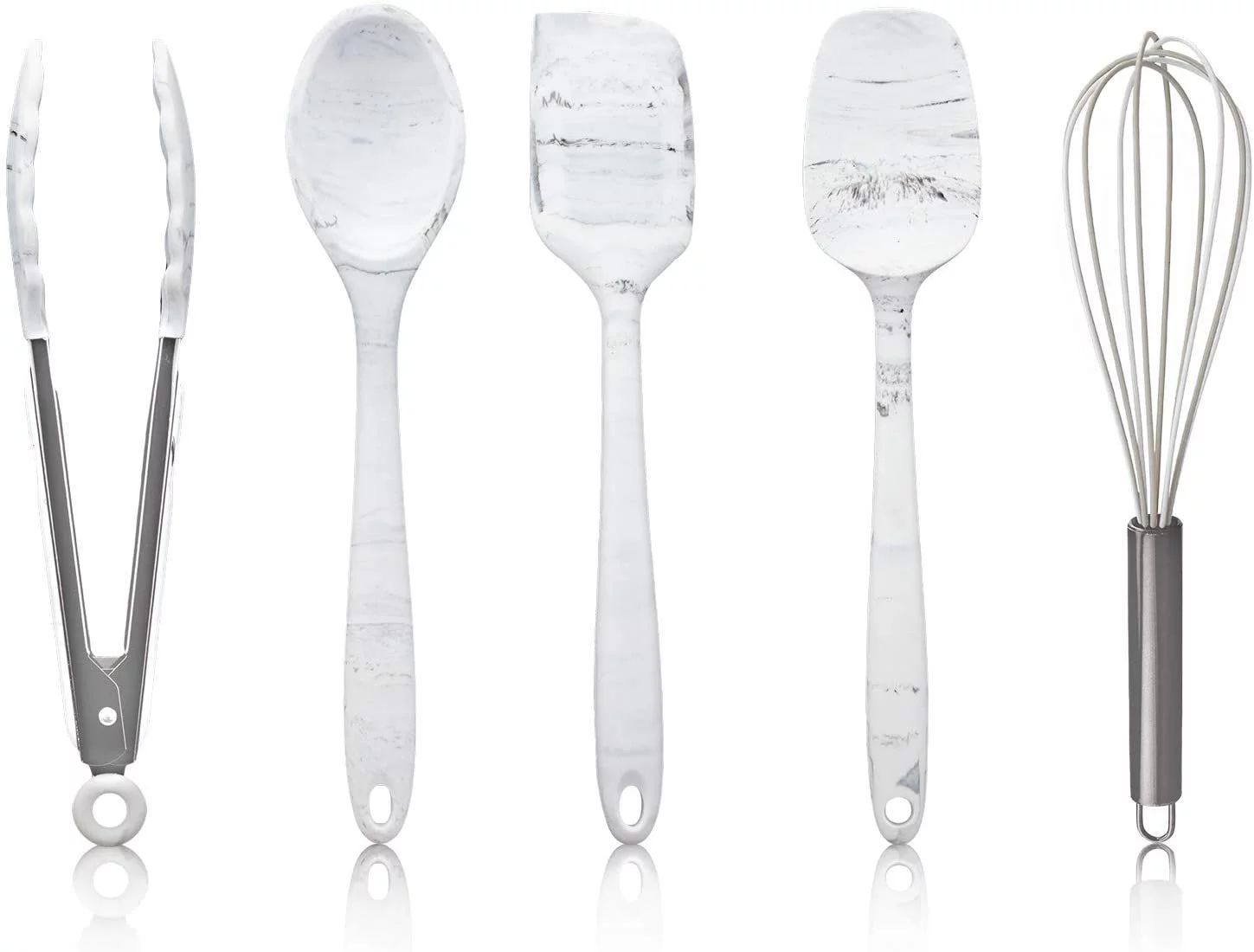 Cook with Color 5 Pc Silicone Kitchen Utensil Set - Marble White and Gunmetal - Walmart.com | Walmart (US)