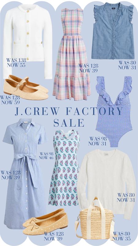 J.Crew Factory sale! 40% off + an extra $20% off for orders $125+. So many great new arrivals for summer — could wear to work, on vacation, or every day wear. My personal favorites are this lady jacket and the woven flats and Mary janes. 

// J.crew sale, summer workwear, coastal grandmother style, coastal style, summer swim, summer shoes, beach sweater, work dress, blouses for work, white and blue summer outfits 

#LTKfindsunder50 #LTKSeasonal #LTKsalealert